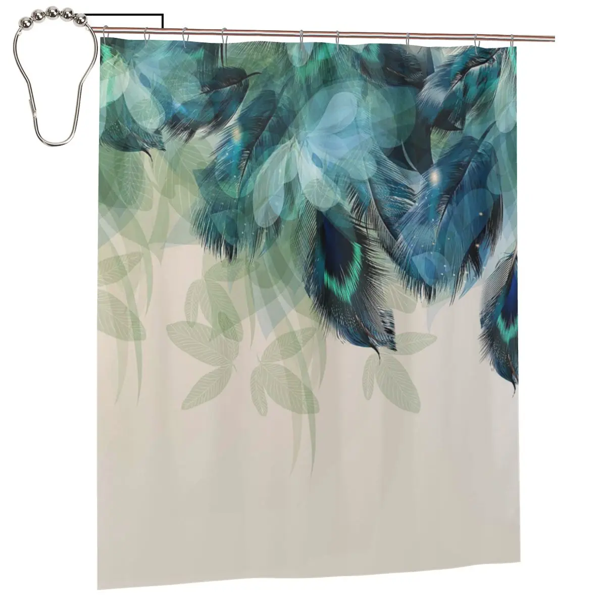 

Peacock Feather Shower Curtain for Bathroon Personalized Funny Bath Curtain Set with Iron Hooks Home Decor Gift 60x72in