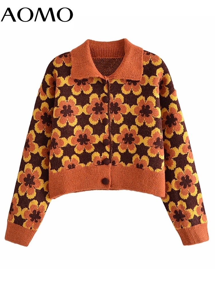 Женский Укороченный кардиган AOMO, элегантный винтажный джемпер с цветами, вязаный кардиган 3H315A 
Женский Укороченный кардиган AOMO, элегантный винтажный джемпер с цветами, вязаный кардиган 3H315A