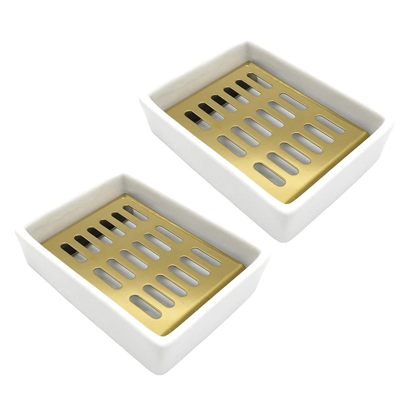 2X Ceramic Soap Dish Stainless Steel Soap Holder For Bathroom And Shower Double Layer Draining Soap Box (White+Gold)
2X Ceramic Soap Dish Stainless Steel Soap Holder For Bathroom And Shower Double Layer Draining Soap Box (White+Gold)