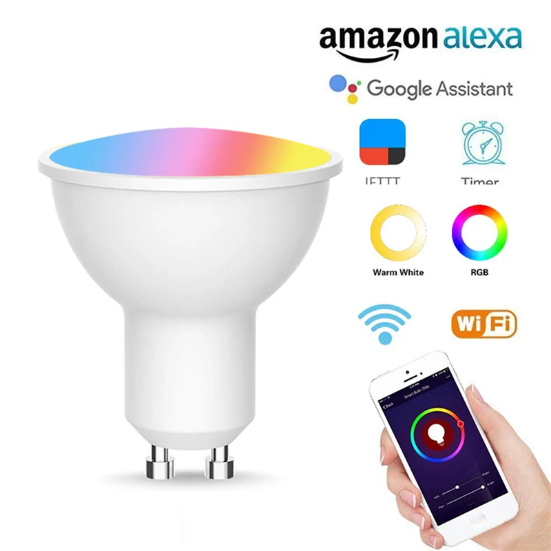 

GU10 WiFi Smart Light Bulb 5w RGB+CW 2700-6500K Spotlight Smart Bulb App Remote Control RGB Light Lamp For Alexa Google Home