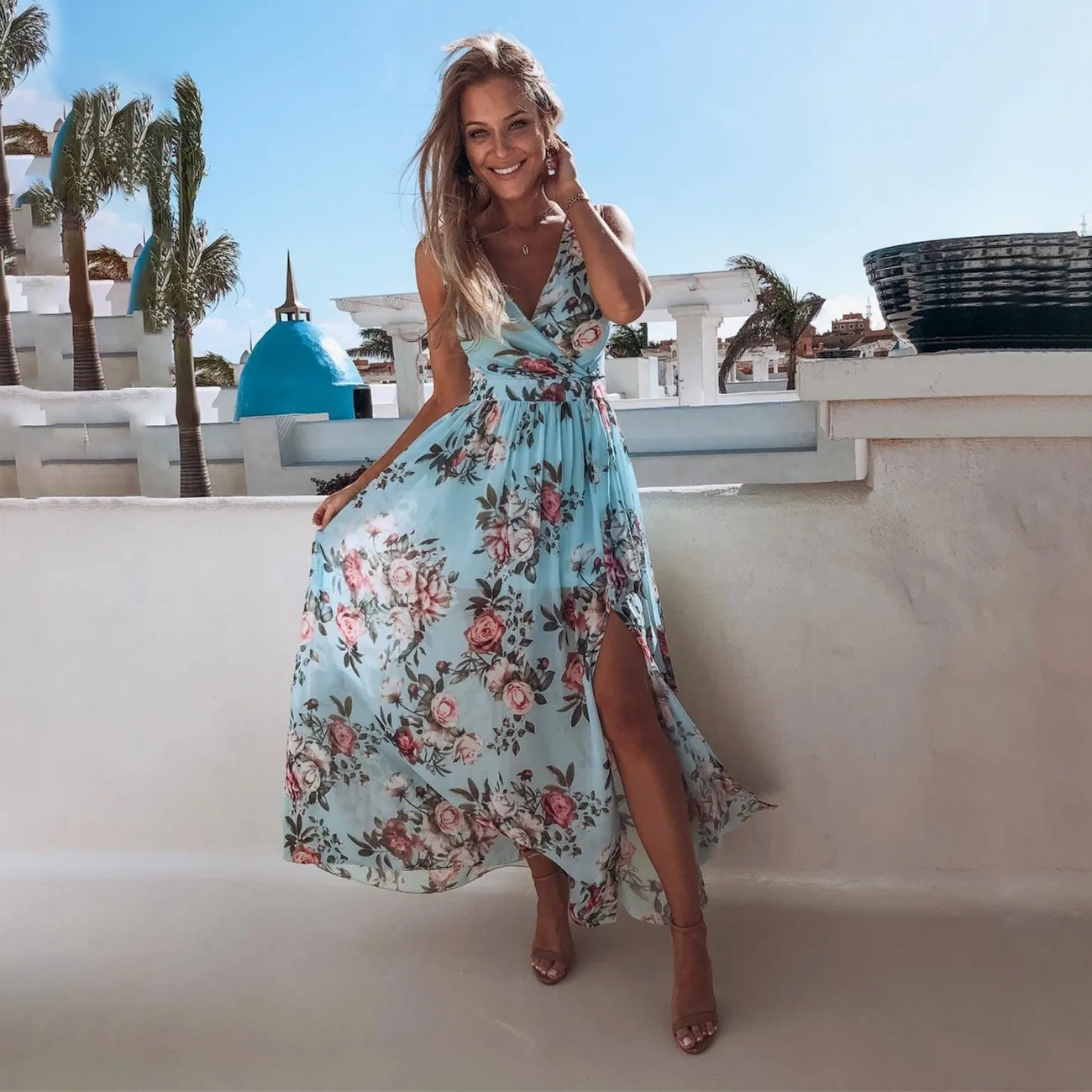 2022 Flowy Print Chiffon Sleeveless High Waist Dress Sexy V Neck Side Slit Big Hem Ladies Vacation Beach Long Dresses Vestido
2022 Flowy Print Chiffon Sleeveless High Waist Dress Sexy V Neck Side Slit Big Hem Ladies Vacation Beach Long Dresses Vestido