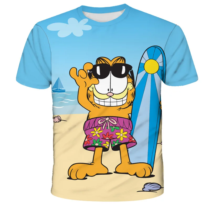 Новинка лета 2022 детская одежда милая мультяшная футболка Garfield крутая для малышей