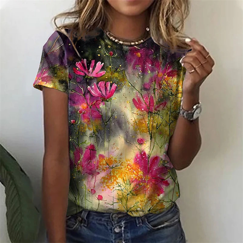 Summer Elegant T Shirts Short Sleeve Women T Shirt Print Top Women Round Neck Loose T Shirt Top Pullover
Summer Elegant T Shirts Short Sleeve Women T Shirt Print Top Women Round Neck Loose T Shirt Top Pullover