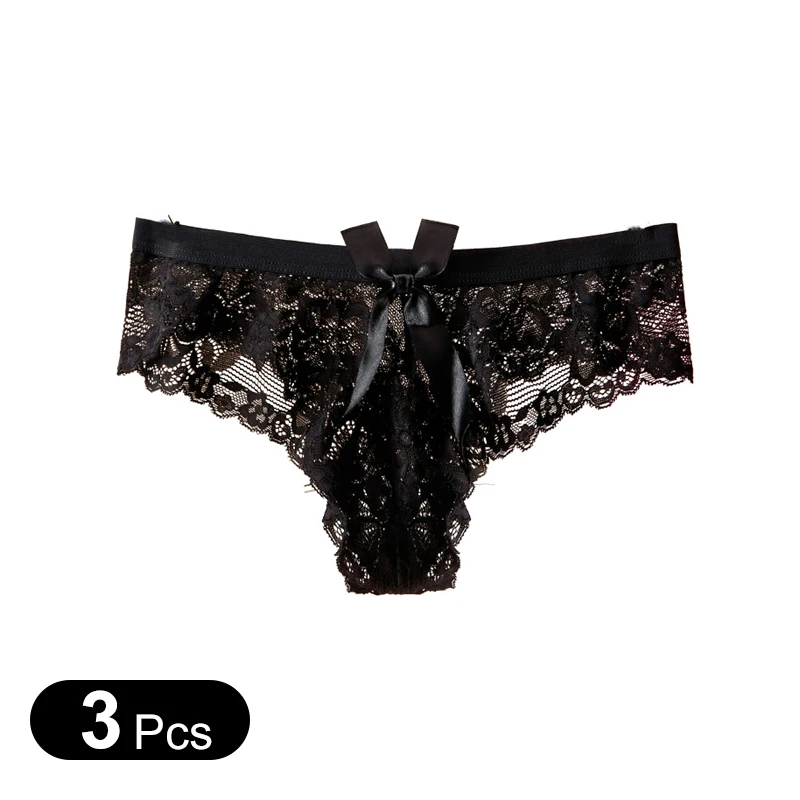 

3Pcs/Clean free sexy Thong women sexy lace temptation perspective seamless cotton crotch underpants for night use sexy panties