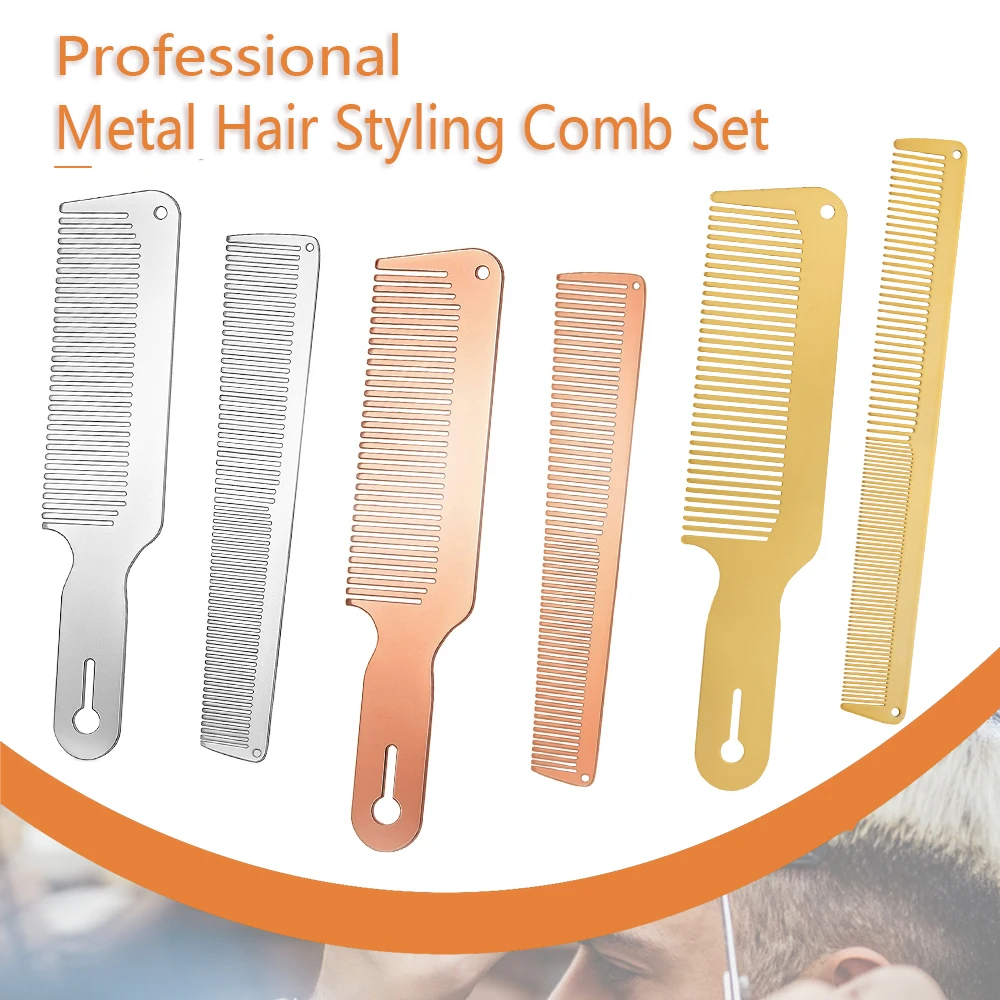 

Профессиональная парикмахерская Металлическая Расческа для укладки волос, набор расчесок для стрижки волос, набор для смешивания мужчин, плоский верх, расчески для салона, парикмахерские инструменты