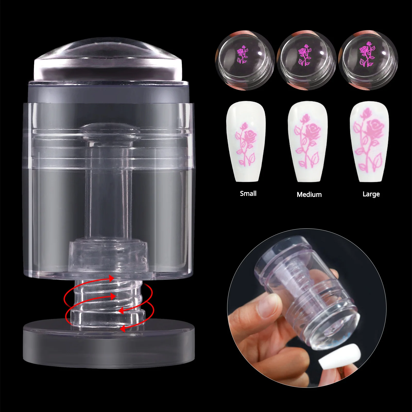 Rotatable Transparent Stamps Variable Pattern Size Silicone Fingertip Printing French Nail Seal Stamper Scraper Accessories Tool
Rotatable Transparent Stamps Variable Pattern Size Silicone Fingertip Printing French Nail Seal Stamper Scraper Accessories Tool