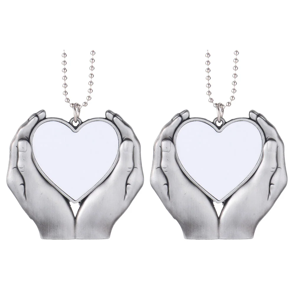 

2 Pcs Car Ornaments Pendant Hands Holding Heart Hanging Backpack Decoration Metal Decorative Lovers Adornment Auto