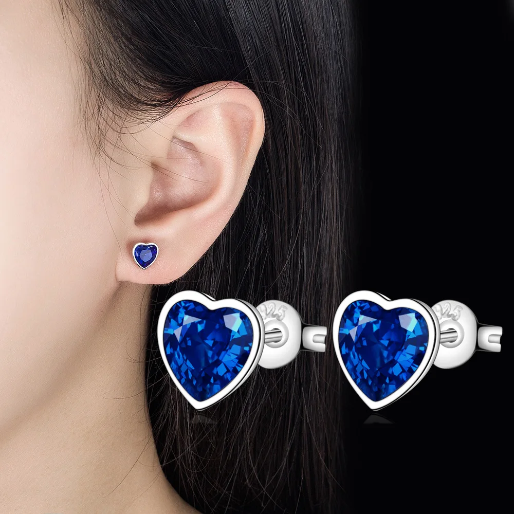 

Luxury 925 Sterling Silver Blue Zircon Heart Stud Earrings Earrings For Women High Quality Jewelry Offers With Free Shipping