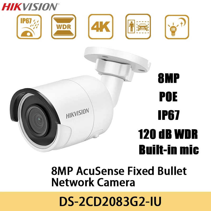 IP-камера Hikvision, 8 Мп, POE, 4K, стандартная, H.265, IP67, встроенный микрофон, наружная цилиндрическая видеокамера, камера с ии, веб-камера
IP-камера Hikvision, 8 Мп, POE, 4K, стандартная, H.265, IP67, встроенный микрофон, наружная цилиндрическая видеокамера, камера с ии, веб-камера