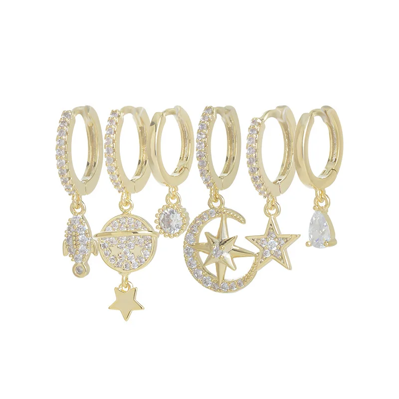 Fashion Cubic Zirconia Golden Alloy Earrings Set Women Girl Trendy Star Planet Unique Hoop Earrings Geometric Jewelry For Party
Fashion Cubic Zirconia Golden Alloy Earrings Set Women Girl Trendy Star Planet Unique Hoop Earrings Geometric Jewelry For Party