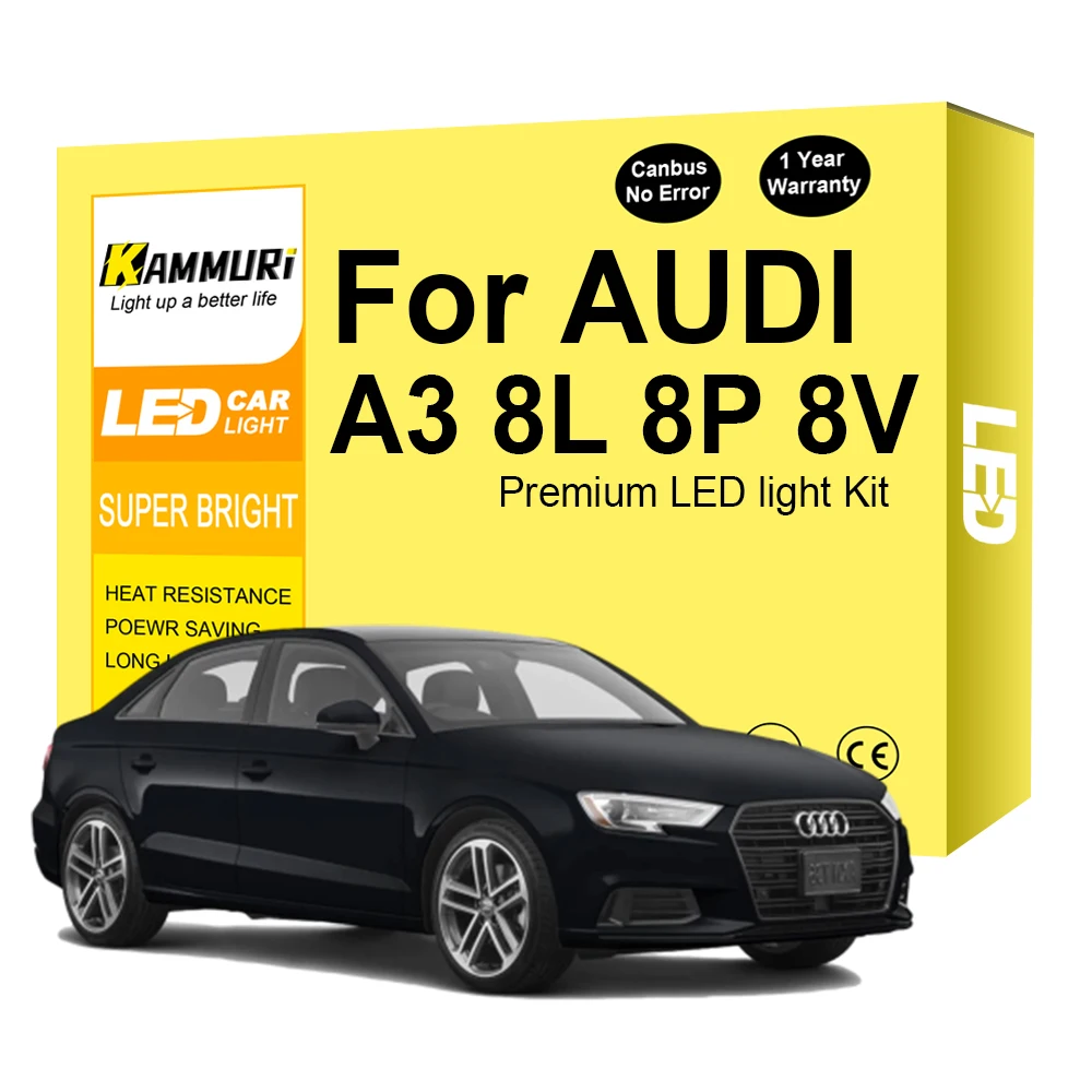 

KAMMURI Canbus LED Interior Lights Kit Car Dome Trunk Glove Lamp Bulb For Audi A3 S3 RS3 8L 8P 8V 1996-2018 2019 2020 Error Free