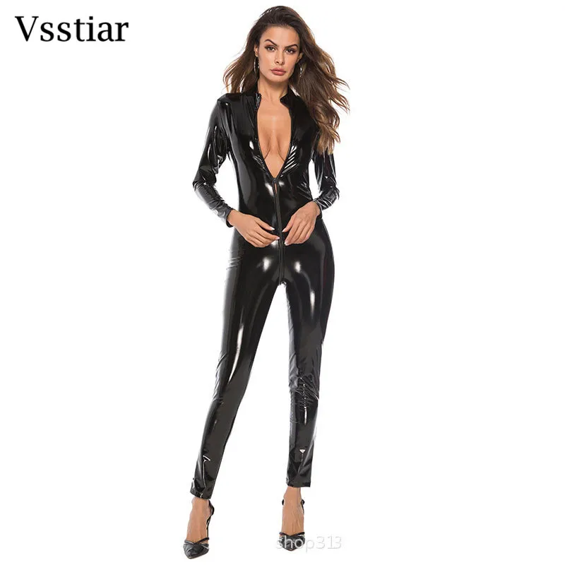 Женские комбинезоны Vsstiar из искусственной кожи, облегающие черные комбинезоны на молнии спереди с длинным рукавом, Модный комбинезон для ночного клуба, оптовая продажа
Женские комбинезоны Vsstiar из искусственной кожи, облегающие черные комбинезоны на молнии спереди с длинным рукавом, Модный комбинезон для ночного клуба, оптовая продажа
