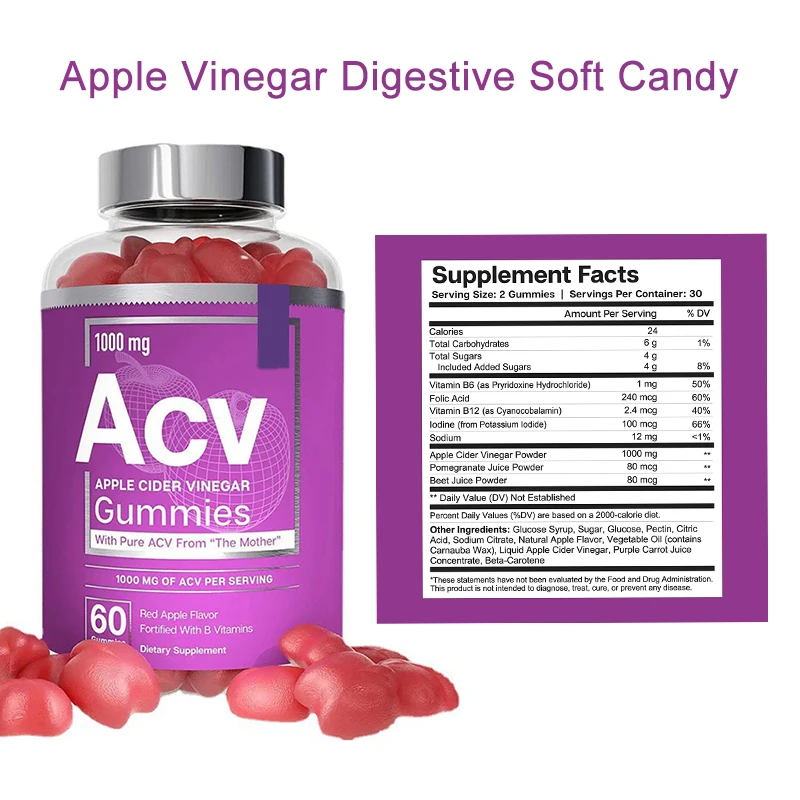 1 Bottle 60 Pills Apple Vinegar Soft Candy Digestion Soft Candy ACV Vitamin B6 B12 Increase Energy Levels
1 Bottle 60 Pills Apple Vinegar Soft Candy Digestion Soft Candy ACV Vitamin B6 B12 Increase Energy Levels