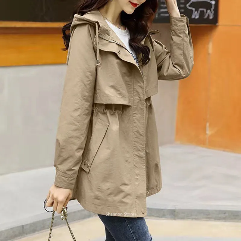 Women's Casual Windbreaker Jackets Mid-length Casaco Feminino Spring Autumn New Loose Waist Hooded Coat Outerwear Female
Women's Casual Windbreaker Jackets Mid-length Casaco Feminino Spring Autumn New Loose Waist Hooded Coat Outerwear Female