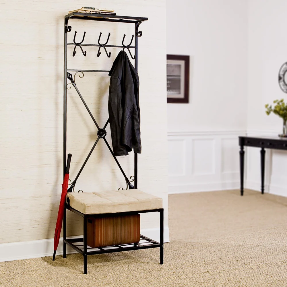 

Entryway Storage Rack / Bench Seat-Material:Metal,Size:24"W x 18"L x 72.5"H coat rack clothes rack stand