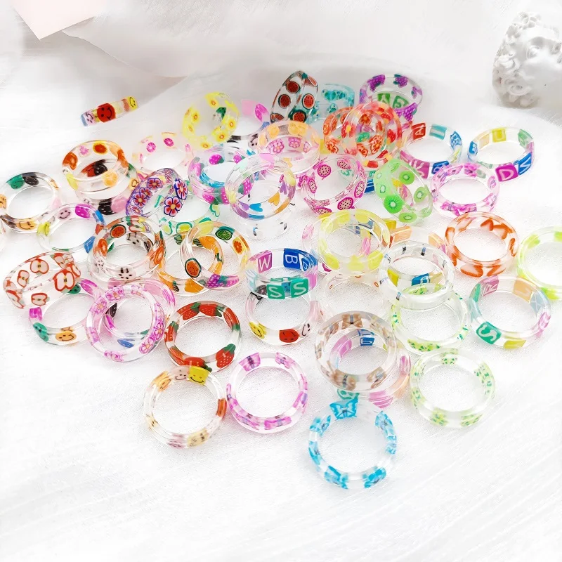 5/10/15Pcs/Lot Colorful Transparent Resin Acrylic Rings for Women Girl Flower Butterfly Smile Letter Printed Charm Jewelry Gift 
5/10/15Pcs/Lot Colorful Transparent Resin Acrylic Rings for Women Girl Flower Butterfly Smile Letter Printed Charm Jewelry Gift