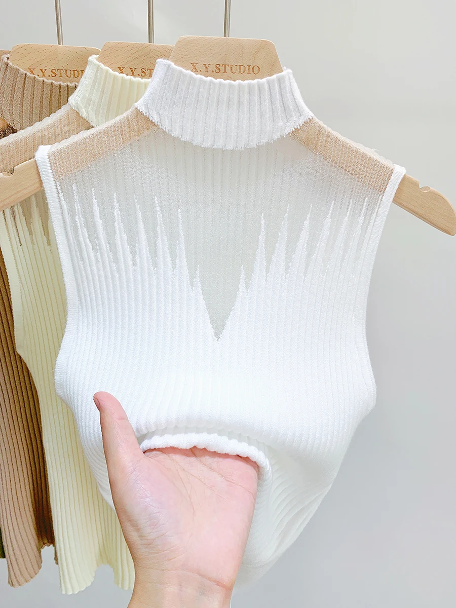 Hollow Out Gauze Tank Top Turtleneck Elegant Sleeveless Design Slim Camis Knitting Solid Chic Corset Summer Women's Tube Top
Hollow Out Gauze Tank Top Turtleneck Elegant Sleeveless Design Slim Camis Knitting Solid Chic Corset Summer Women's Tube Top