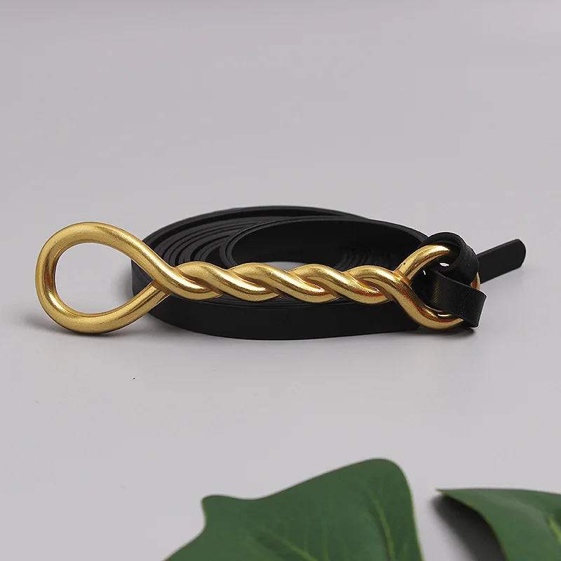 

women's new gold twisted metal buckle belt female fried dough twist belt for women luxury