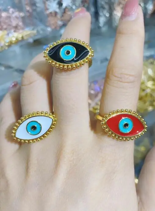 

1pcs CZ Turkish Evil Eye Blue Rings Gold Filled Fingers Adjustable Open Enamel Statements Lucky Jewelry df4sa