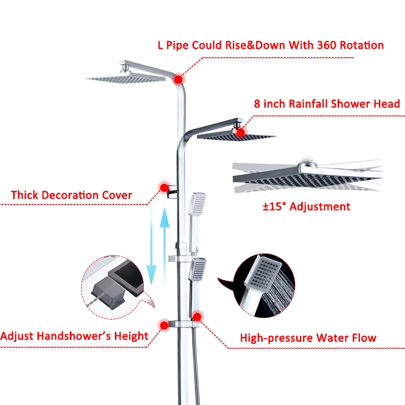 

Vidric Vidric Thermostatic Shower Faucets Set Chrome Rainfall Shower Head ABS Handshower Tub Spout Thermostatic Mixer Tap Faucet