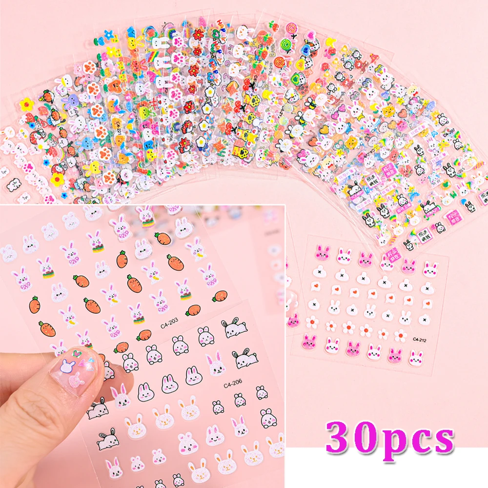30pcs Cute Cartoon Nail Stickers Colorful Rabbit Carrot Flower Design Nail Decals for Kids Women Self-Adhesive Manicure Sticker
30pcs Cute Cartoon Nail Stickers Colorful Rabbit Carrot Flower Design Nail Decals for Kids Women Self-Adhesive Manicure Sticker