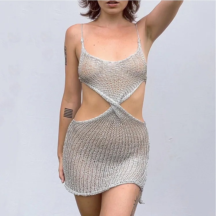 Women's Knitted Hollow Out Mini Dress Ladies Spaghetti Strap Sleeveless See-Through Low Waist Mini Sling Dresses Beachwear
Women's Knitted Hollow Out Mini Dress Ladies Spaghetti Strap Sleeveless See-Through Low Waist Mini Sling Dresses Beachwear