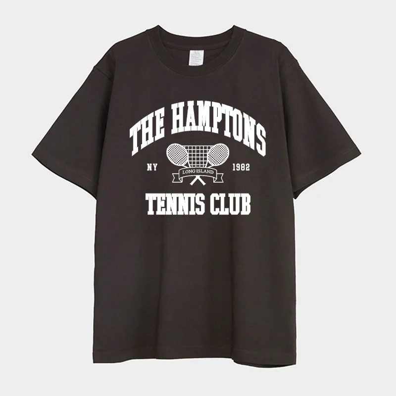 

2022 Summer The Hamptons Tennis Club Graphic Printing Female T shirts Short Sleeve Loose Cotton Tops Crewneck Casual Heavy Shirt