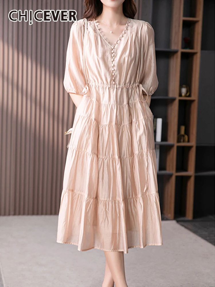 CHICEVER, элегантные однотонные платья для женщин, с v-образным вырезом, с рукавом до локтя, с высокой талией, со складками, со шнуровкой, свободное платье средней длины, женское летнее платье
CHICEVER, элегантные однотонные платья для женщин, с v-образным вырезом, с рукавом до локтя, с высокой талией, со складками, со шнуровкой, свободное платье средней длины, женское летнее платье