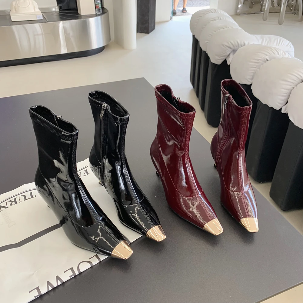 Fashion Women Ankle Boots Round Toe Stretch Shoes Wine red/Black Thin Mid Heels Dress Shoes Party Pumps Side Zipper High Quality
Fashion Women Ankle Boots Round Toe Stretch Shoes Wine red/Black Thin Mid Heels Dress Shoes Party Pumps Side Zipper High Quality