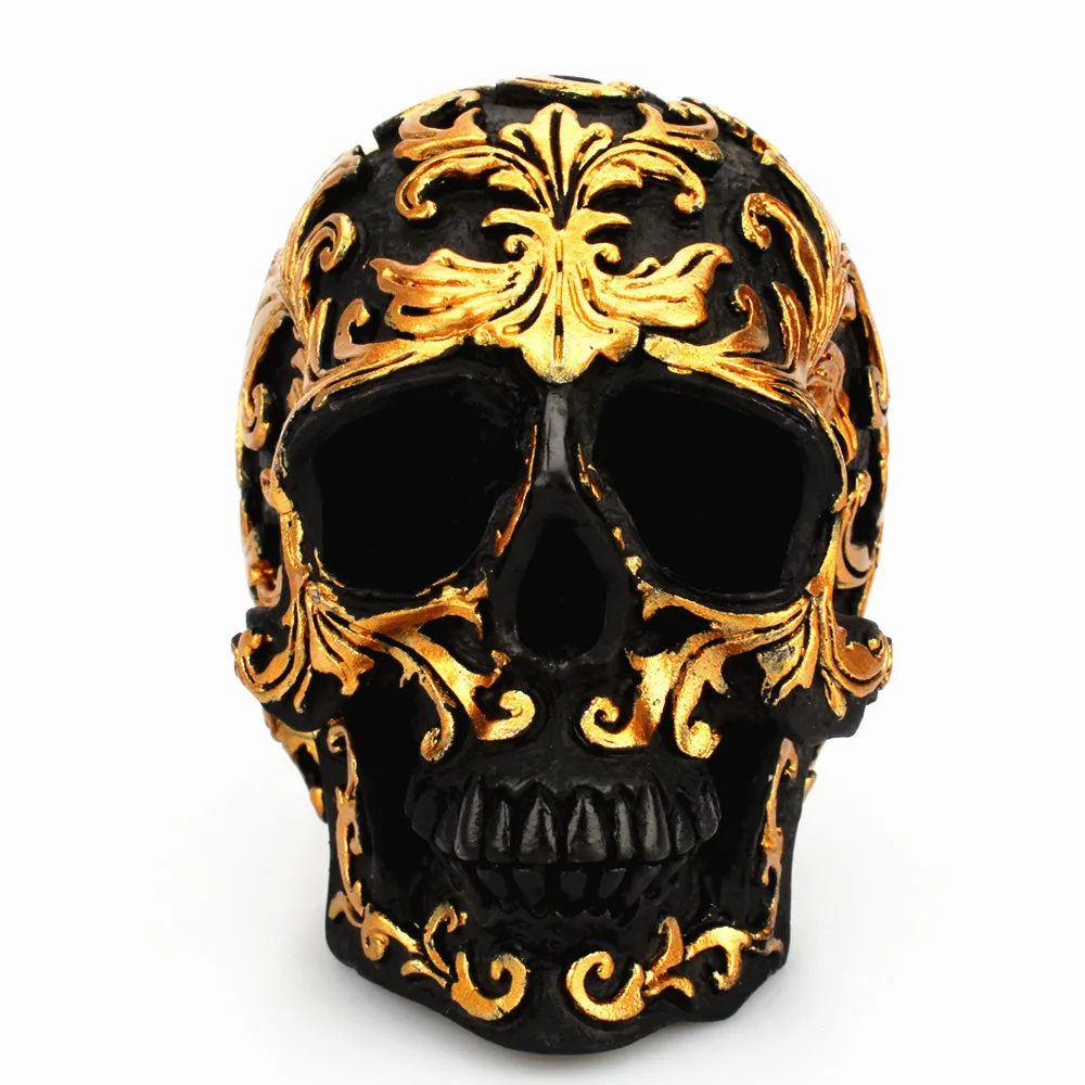 Resin Craft Black Skull Head Golden Carving Halloween Party Decoration Skull Sculpture Ornaments Home Decoration Accessories
Resin Craft Black Skull Head Golden Carving Halloween Party Decoration Skull Sculpture Ornaments Home Decoration Accessories
