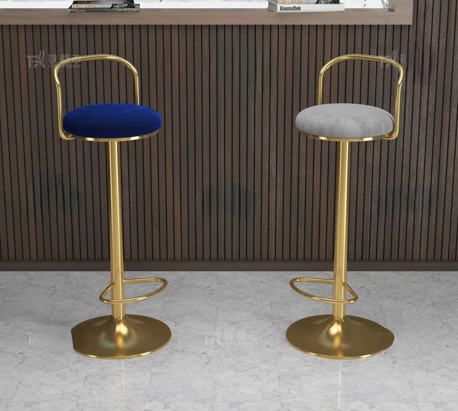 

Golden Bar Chairs for Kitchen Furniture Nordic Luxury Fabric High Bar Stool Hotel Reception Desk Leisure Negotiation Bar Chair