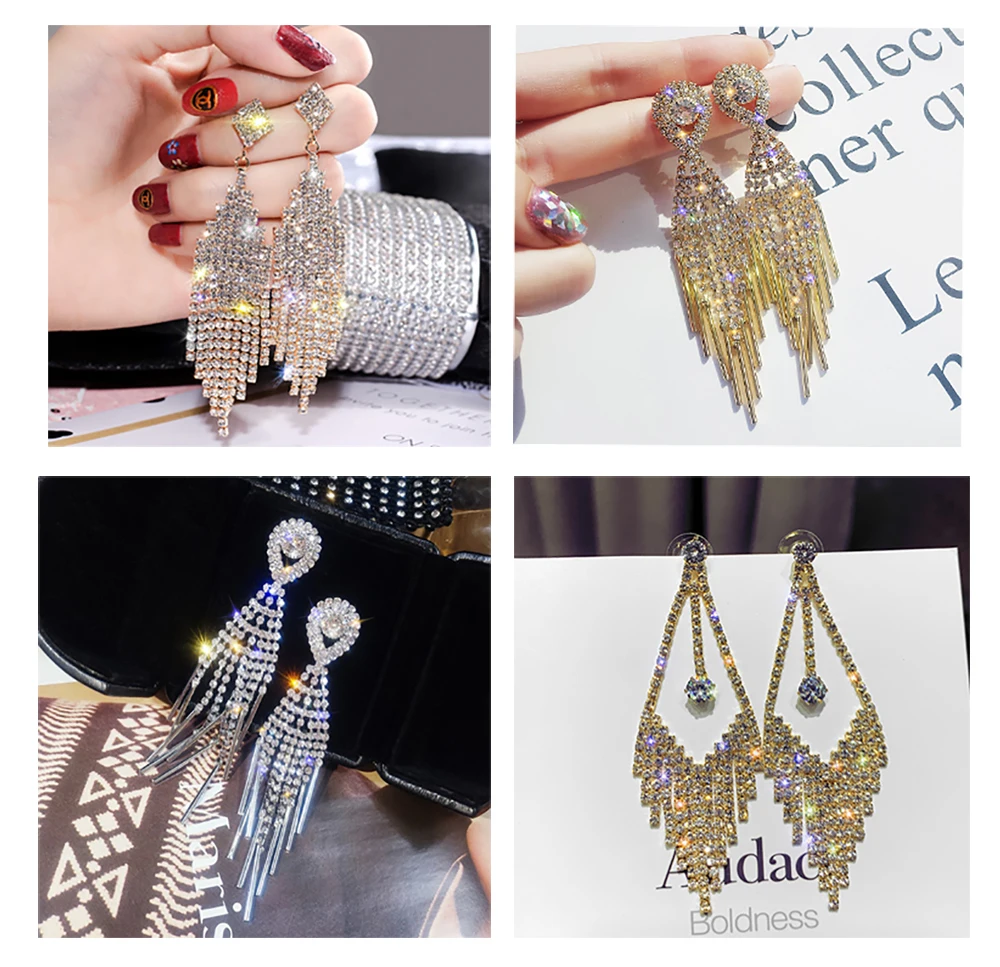 Fashion Exaggerated Full Diamond Tassel Jewelry Elegant Lady Long Earrings Face Slim Stud Earrings For Women
Fashion Exaggerated Full Diamond Tassel Jewelry Elegant Lady Long Earrings Face Slim Stud Earrings For Women