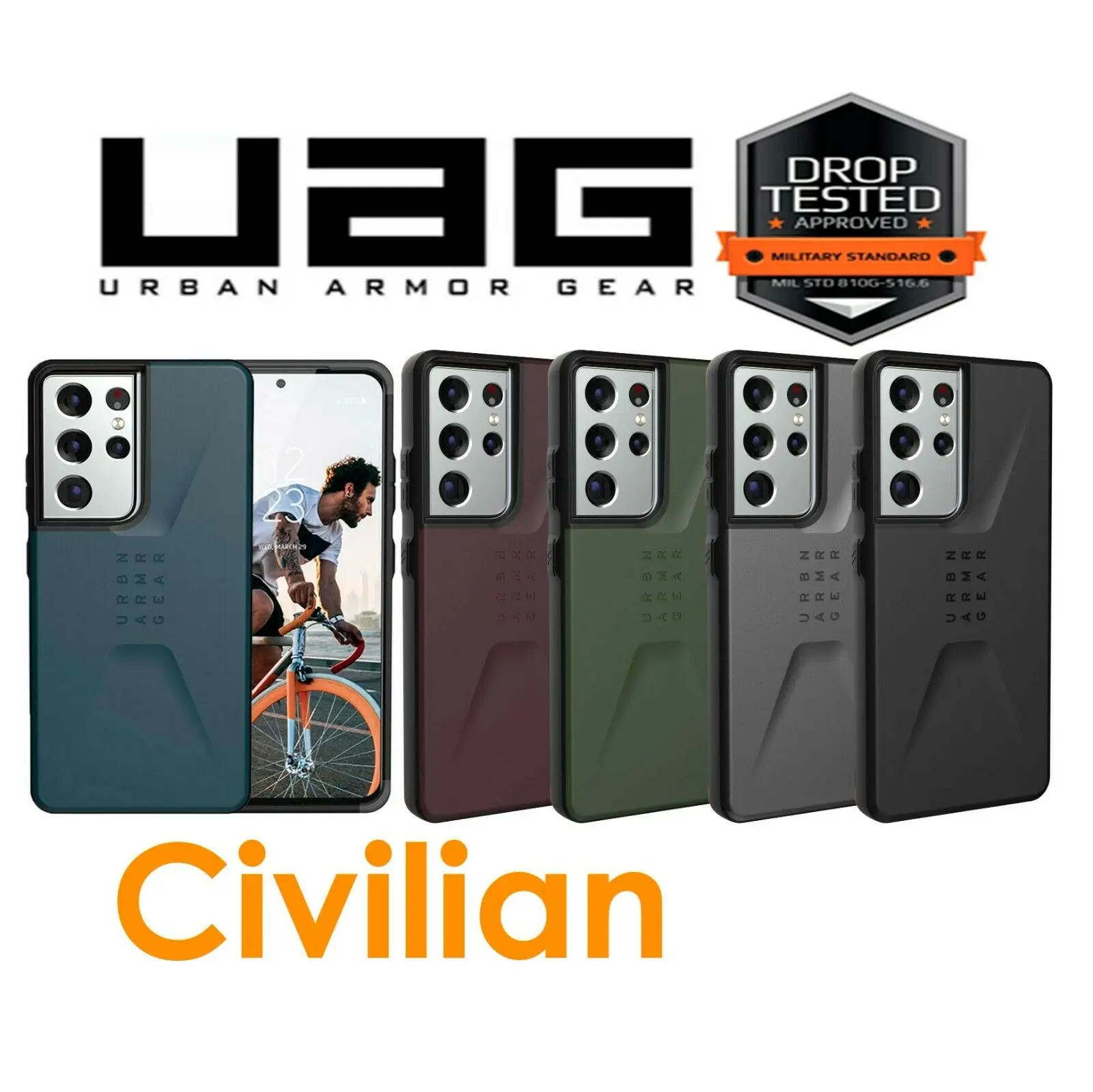 

Original UAG Gear Civilian Samsung Galaxy S21 Ultra 5G Rugged Case Protective Cover Case Shockproof for Galaxy S21 Plus + S21