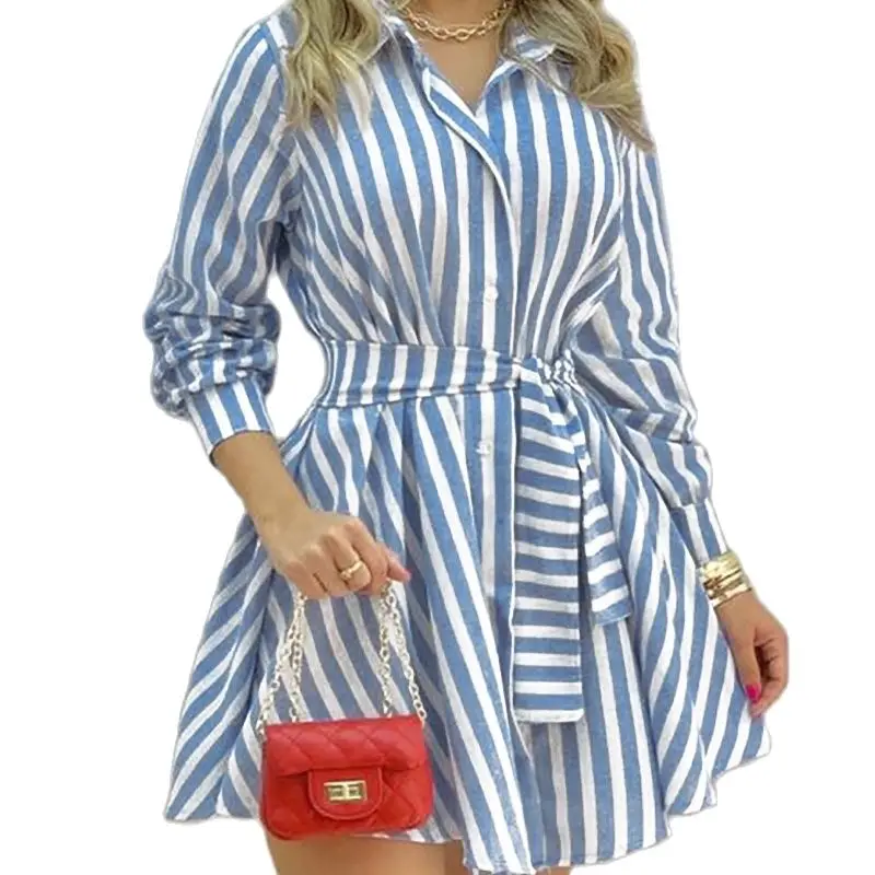2022 New Ladies High Quality Fashion Ladies Dress Striped Mid-length Lace-up Long Sleeve Spring and Autumn Top Skirt
2022 New Ladies High Quality Fashion Ladies Dress Striped Mid-length Lace-up Long Sleeve Spring and Autumn Top Skirt