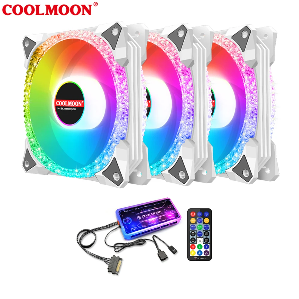 

COOLMOON AS2 120mm PC Computer Case Fan RGB Cooler Heatsink 12cm Aura Sync Silent Cooling Fan 6PIN Rainbow Music ARGB Controller