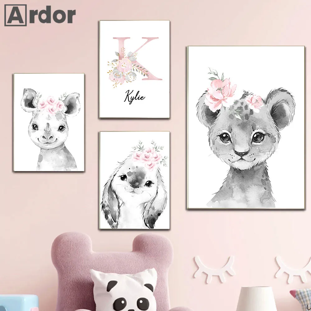 Cute Rabbit Poster Custom Name Wall Art Canvas Painting Lion Print Pictures Pink Flower Posters Nursery Picture Girls Room Decor
Cute Rabbit Poster Custom Name Wall Art Canvas Painting Lion Print Pictures Pink Flower Posters Nursery Picture Girls Room Decor