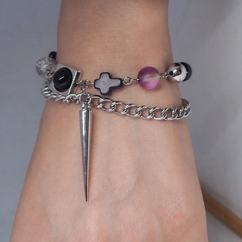 Purple Y2k Punk Bracelet for Women Black Cross Shinny Glass Star Beads Gothic Chain Charm Bracelets Pendant Girl Jewelry Gift
Purple Y2k Punk Bracelet for Women Black Cross Shinny Glass Star Beads Gothic Chain Charm Bracelets Pendant Girl Jewelry Gift