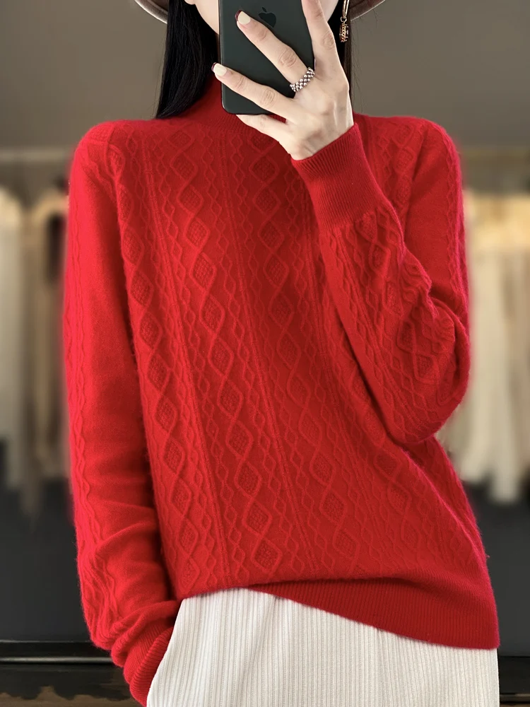 

Женский Повседневный пуловер с ложным воротником, кашемировый трикотажный свитер из 100% мериносовой шерсти с закрученными цветами, Осень-зима