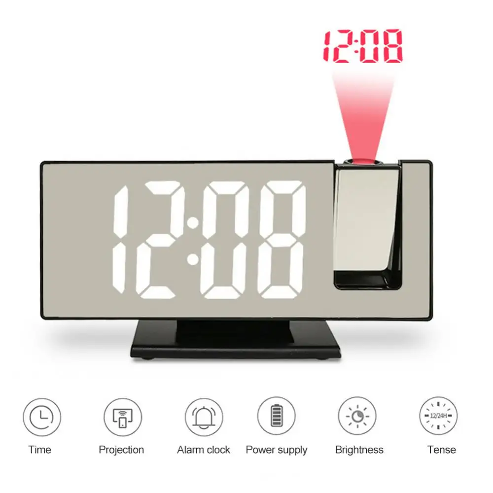 

LED Mirror Digital Projection Alarm Clock Table Electronic Clocks Brightness Adjustment Bedroom Snooze Larger LED Mirror Clock