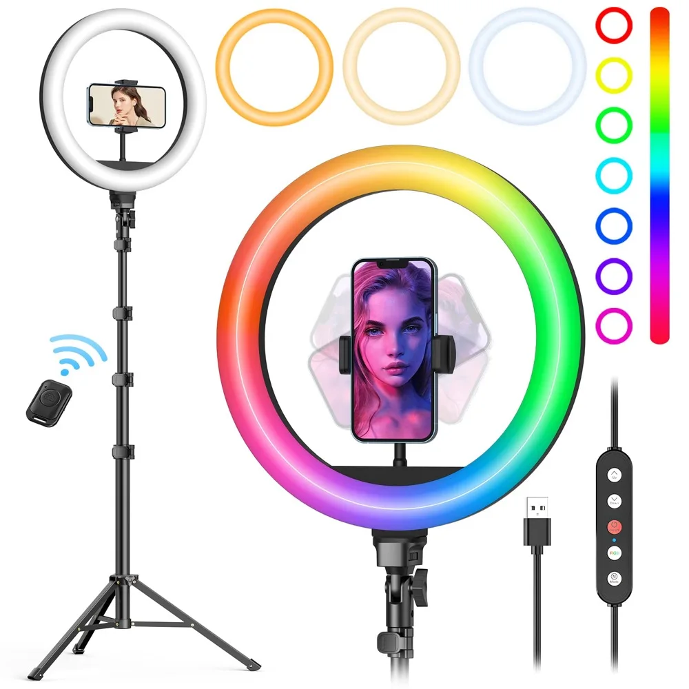 10.2 Inch 26cm RGB Selfie Ring Led Light With Phone Holder Tripod Stand Photography Ringlight Lamp for Live Stream Makeup TikTok
10.2 Inch 26cm RGB Selfie Ring Led Light With Phone Holder Tripod Stand Photography Ringlight Lamp for Live Stream Makeup TikTok