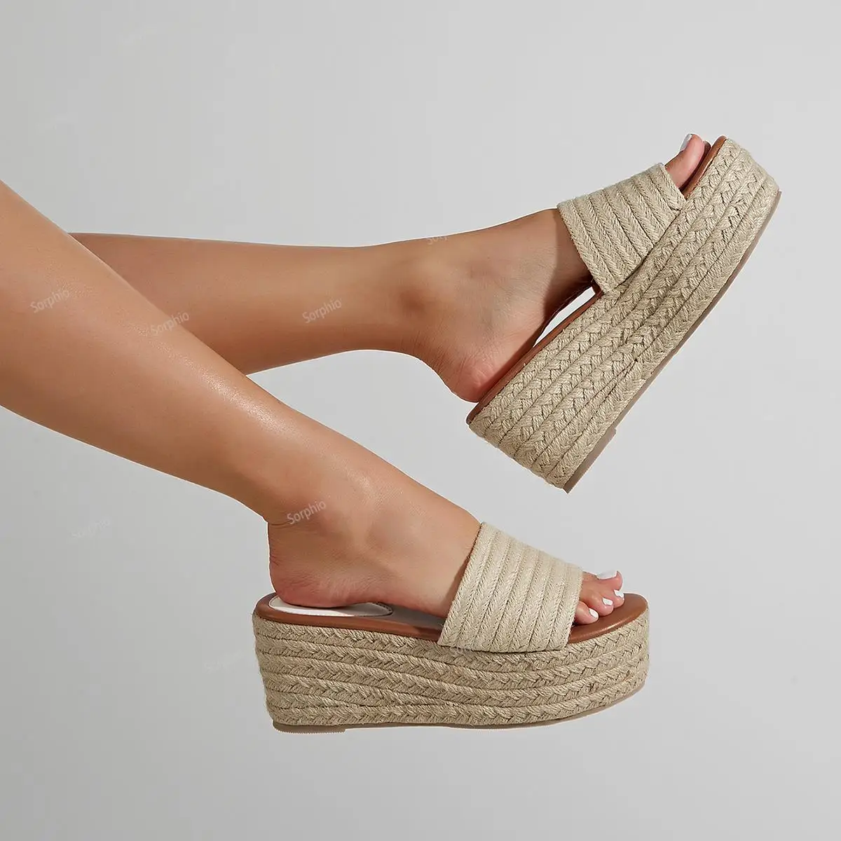 

Women Slide Sandals Espadrille Platform Shoes Wedge Fashion Open Toe Straw Summer Slipper Comfy Casual 2023 New Outside