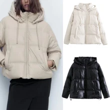 TRAF ZR Winter Womens Cold Coat Winter Jackets for Women 2023 Warm Leather PU Parkas Winter Coat Promotion Female Outerwear