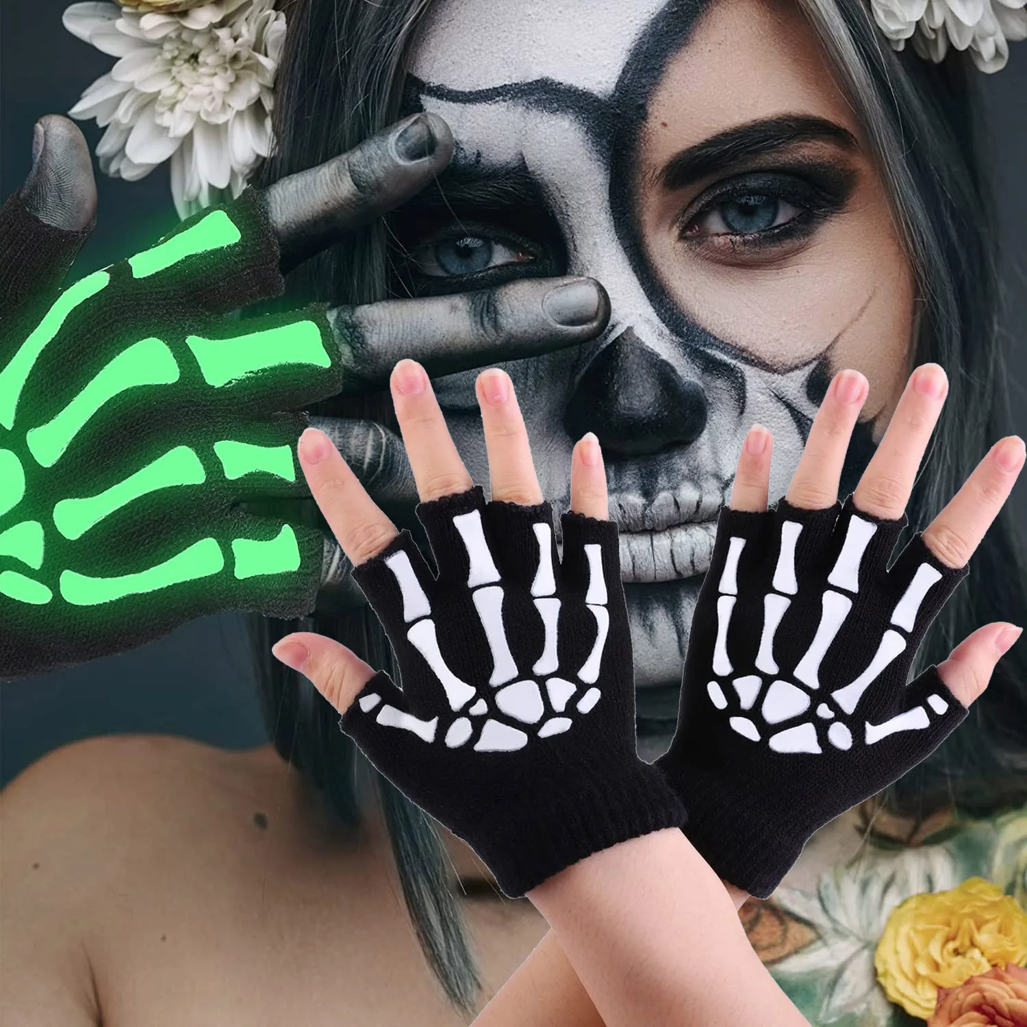 Теплые вязаные перчатки для взрослых, однотонные акриловые перчатки на полпальца, перчатки с защитой головы скелета человека, велосипедные Нескользящие перчатки с принтом 
Теплые вязаные перчатки для взрослых, однотонные акриловые перчатки на полпальца, перчатки с защитой головы скелета человека, велосипедные Нескользящие перчатки с принтом