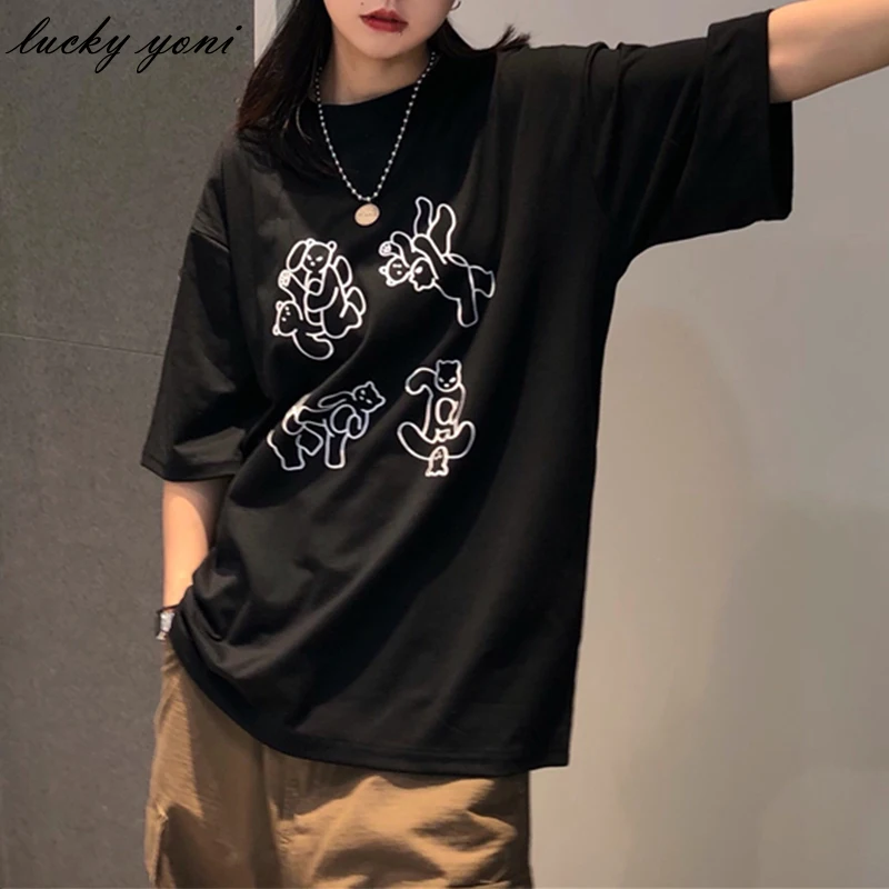 Футболка Yoni женская с принтом медведя, модный свободный мягкий базовый топ с круглым вырезом, хлопковый черный топ оверсайз с коротким рука... 
Футболка Yoni женская с принтом медведя, модный свободный мягкий базовый топ с круглым вырезом, хлопковый черный топ оверсайз с коротким рука...