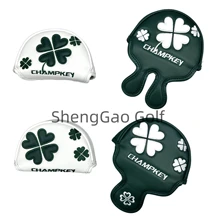 1pc Golf Clover Four Leaf Clover Pattern Putter Cover PU Leather Golf Mid Mallet Putter Club Head Cover with Magnetic Closure