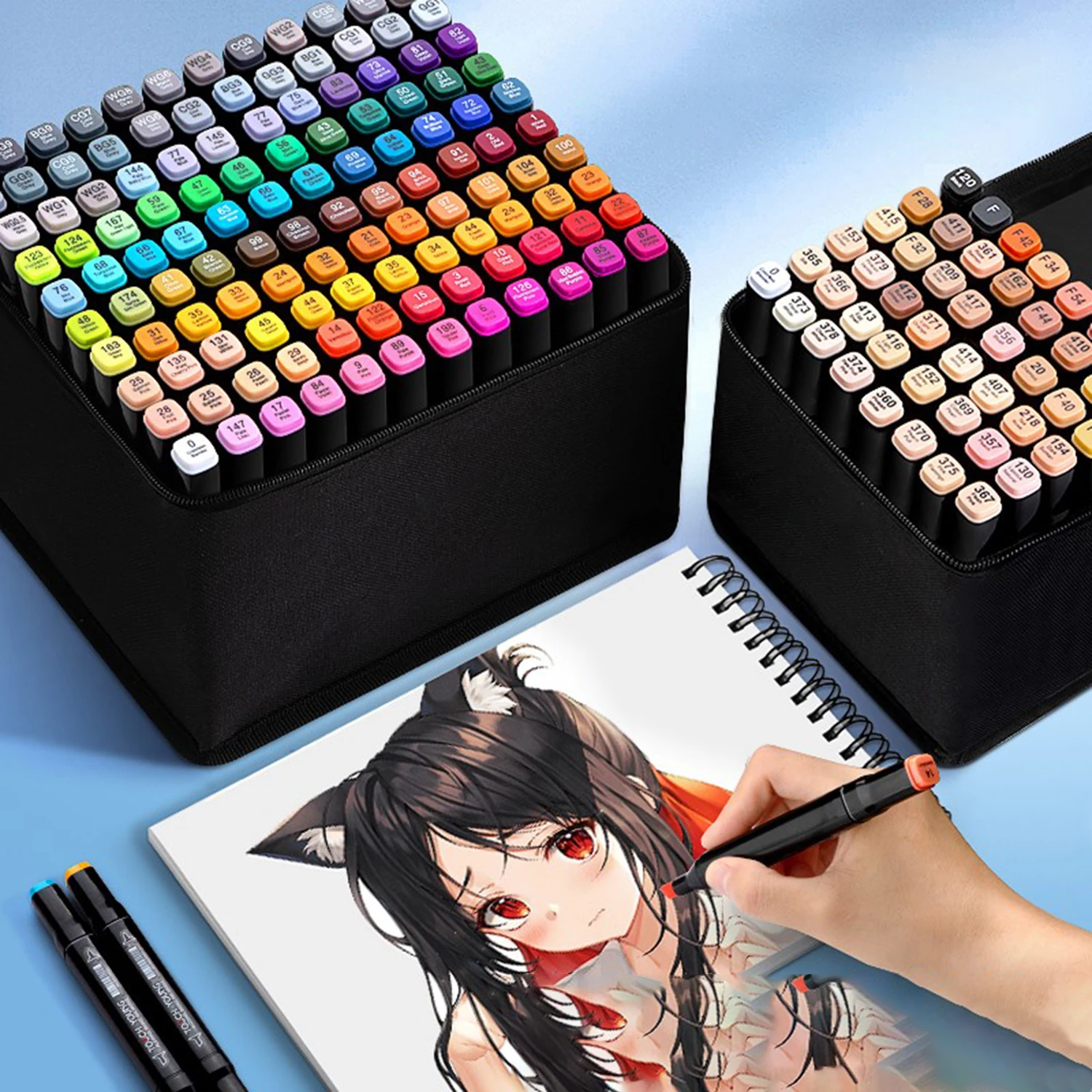 

12-60 Colors/Bag Art Marker Alcohol Felt Pen Dual Tips Manga Sketching Markers Skin Color Marker School Supplies Drawing Set
