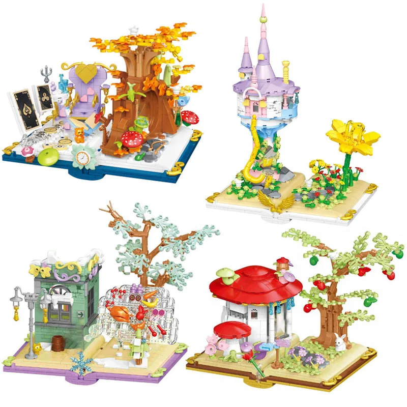 

Creative Fairy Tales Pink Castle Book Mini Size Building Blocks DIY Mushroom House Tree House Bricks Toys For Children Gifts