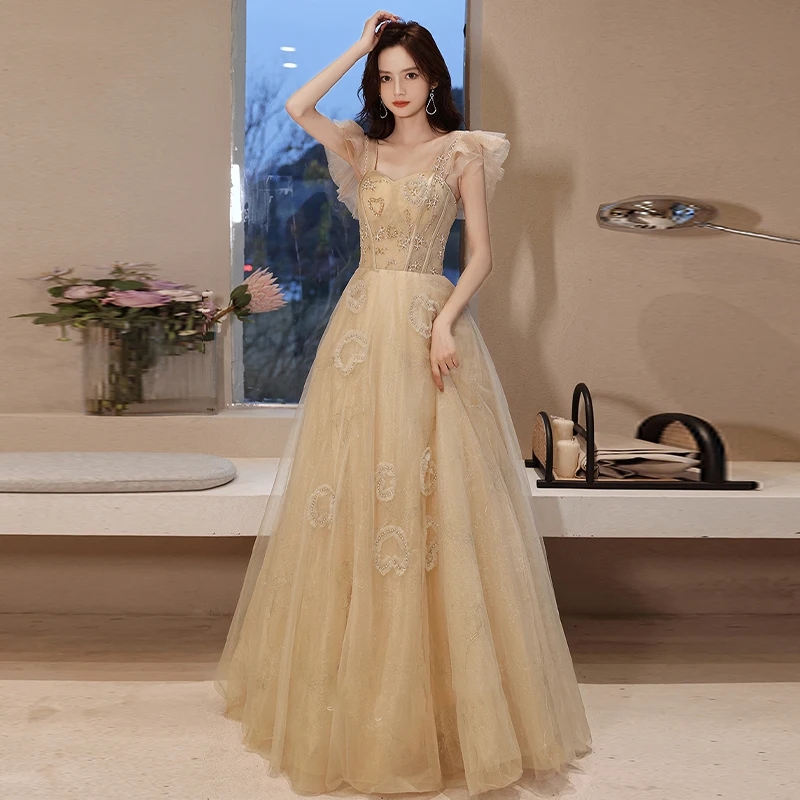 Evening Dress Sweetheart Collar Gold Tulle Beading Ruffles Sleeveless Lace up A-line Pleat Floor Length Plus Party Dresses A994
Evening Dress Sweetheart Collar Gold Tulle Beading Ruffles Sleeveless Lace up A-line Pleat Floor Length Plus Party Dresses A994