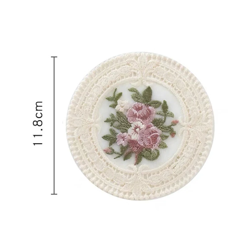 

1pc Vintage Embroidered Floral Coffee Cups Coasters Round Lace Fabric Table Mat Photo Props Retro Ins Lace Placemats