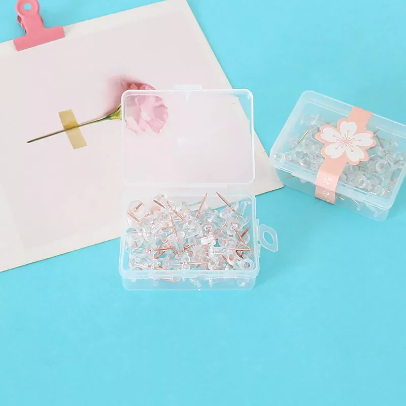 50pcs/box Transparent Rose Gold Push Pins Thumb Thumbtack Board Pins Wall Studs Creative Cork Board Nail 
50pcs/box Transparent Rose Gold Push Pins Thumb Thumbtack Board Pins Wall Studs Creative Cork Board Nail